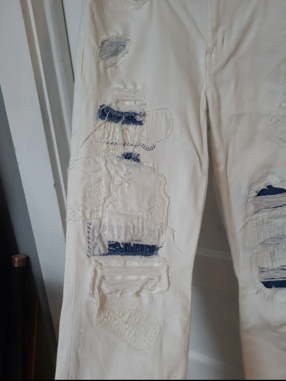 Ralph Lauren Ivory Distressed Patchwork Jeans 4 SMALL